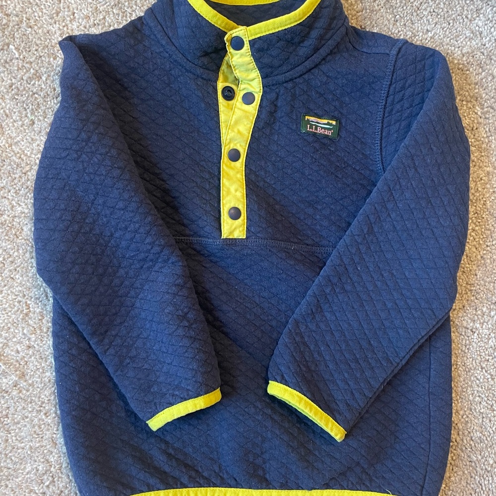 L.L. Bean Kids Blue and Yellow Quilted Quarter-Snap